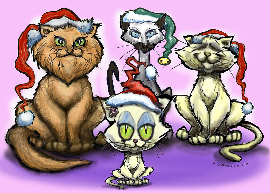 Christmas Cats Painting by Kevin Middleton