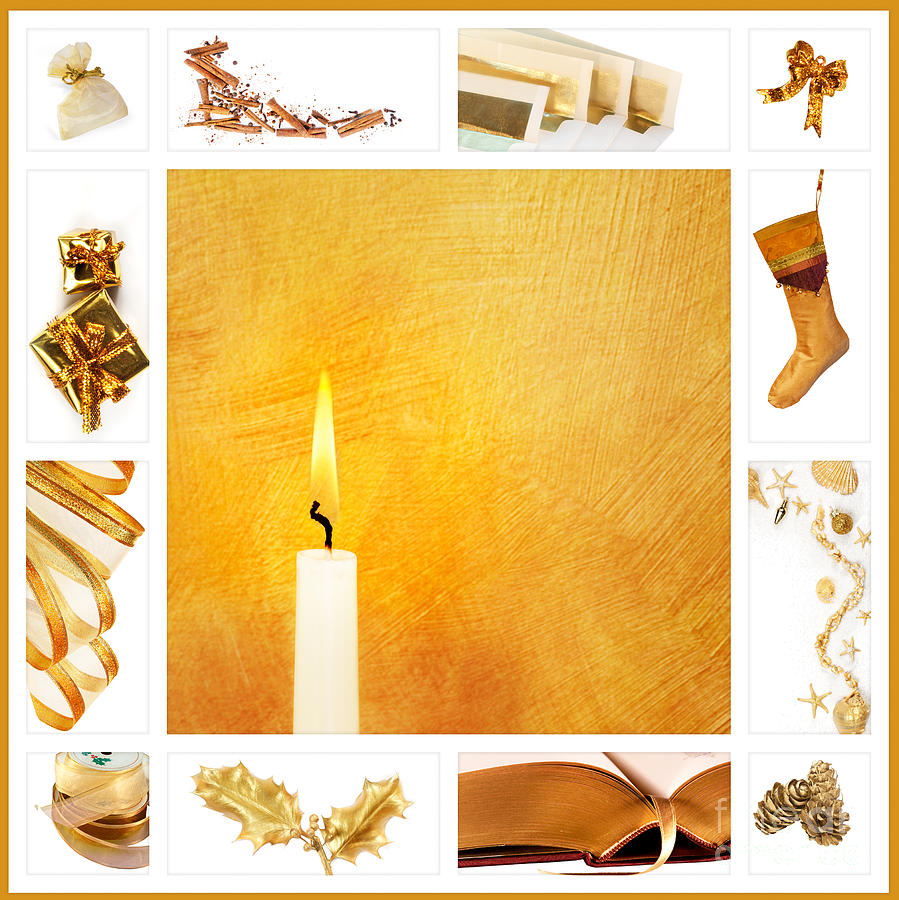 Christmas Photograph - Christmas collage in gold by Jo Ann Snover