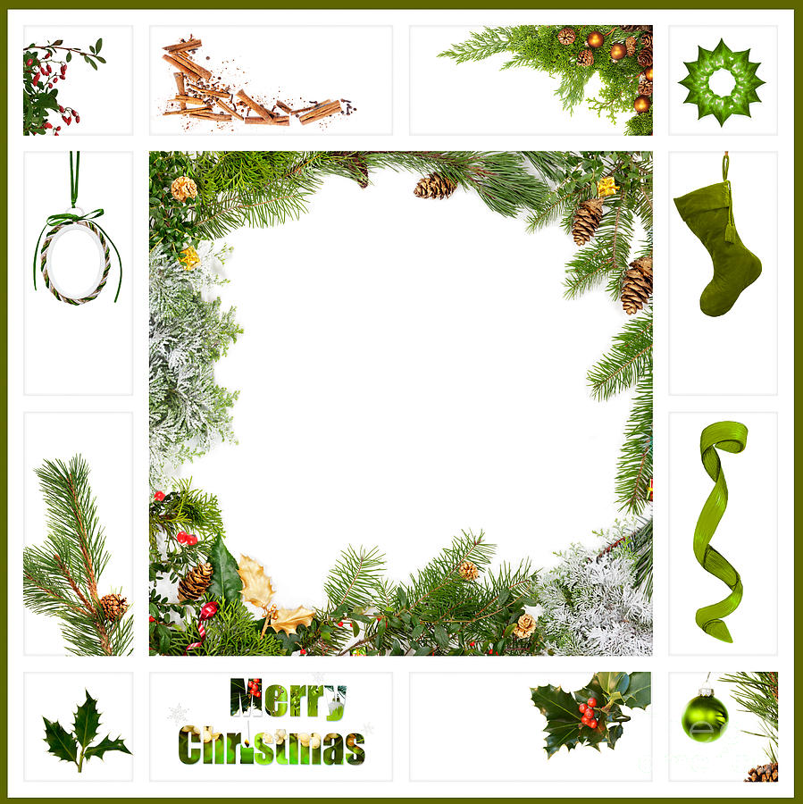 Christmas Photograph - Christmas collage in greens and browns by Jo Ann Snover
