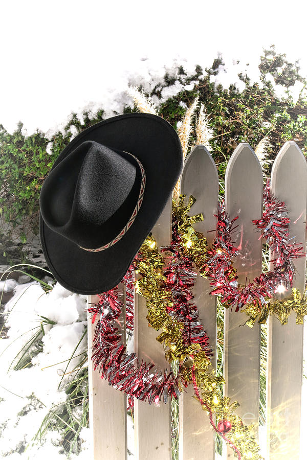 Christmas Cowboy Hat on a Fence Photograph by Olivier Le Queinec