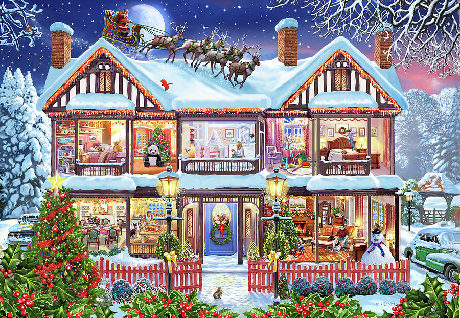 Christmas Cutaway House American Variant Painting by MGL Meiklejohn Graphics Licensing