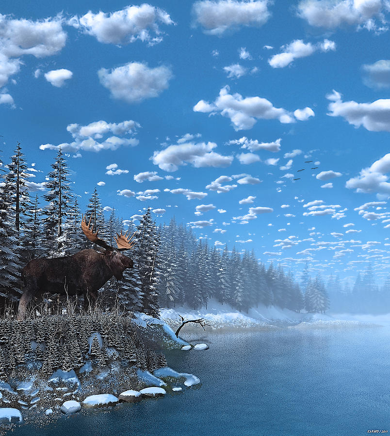 Christmas Day at Moose Lake Digital Art by Ken Morris