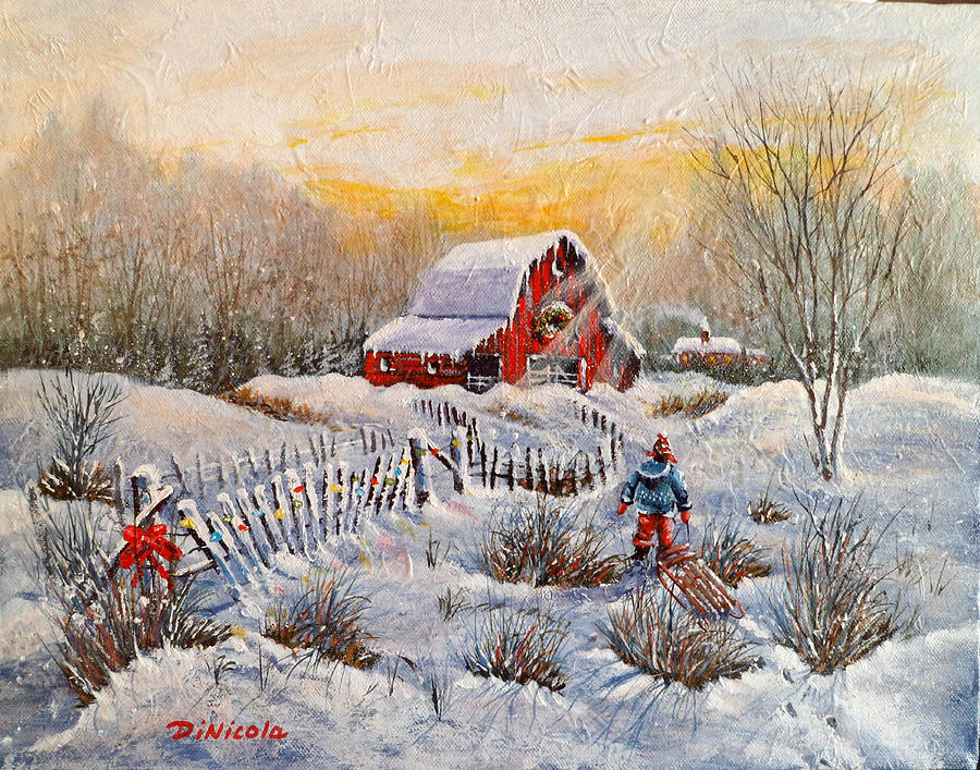 Christmas Painting - Christmas Day Sledding by Anthony DiNicola