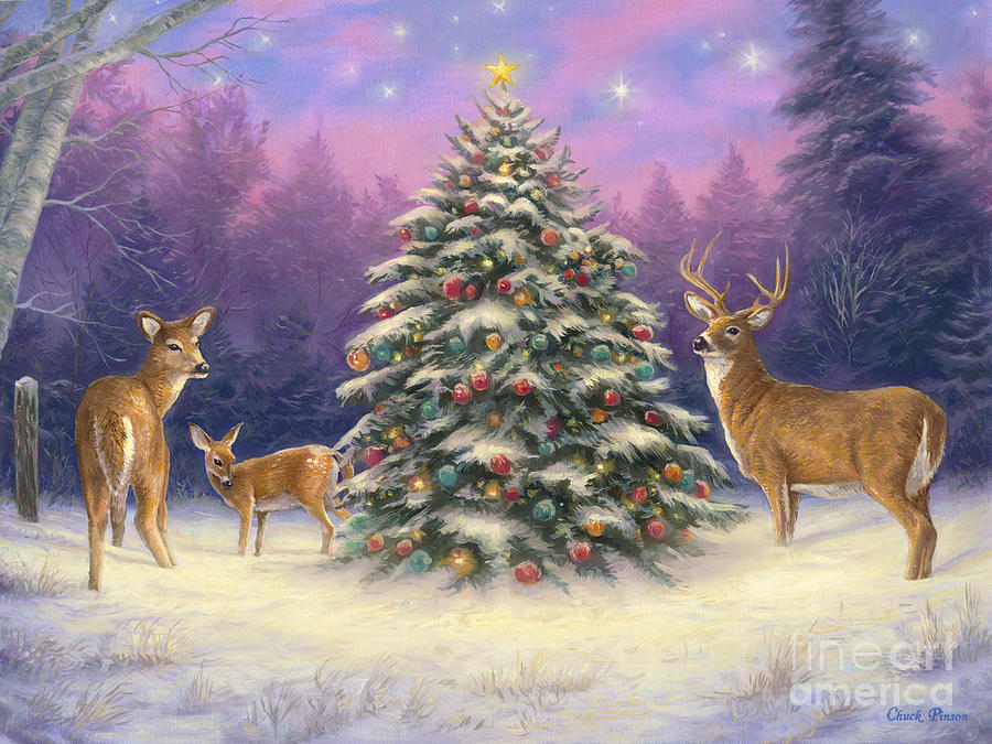 Christmas Deer Painting by Chuck Pinson