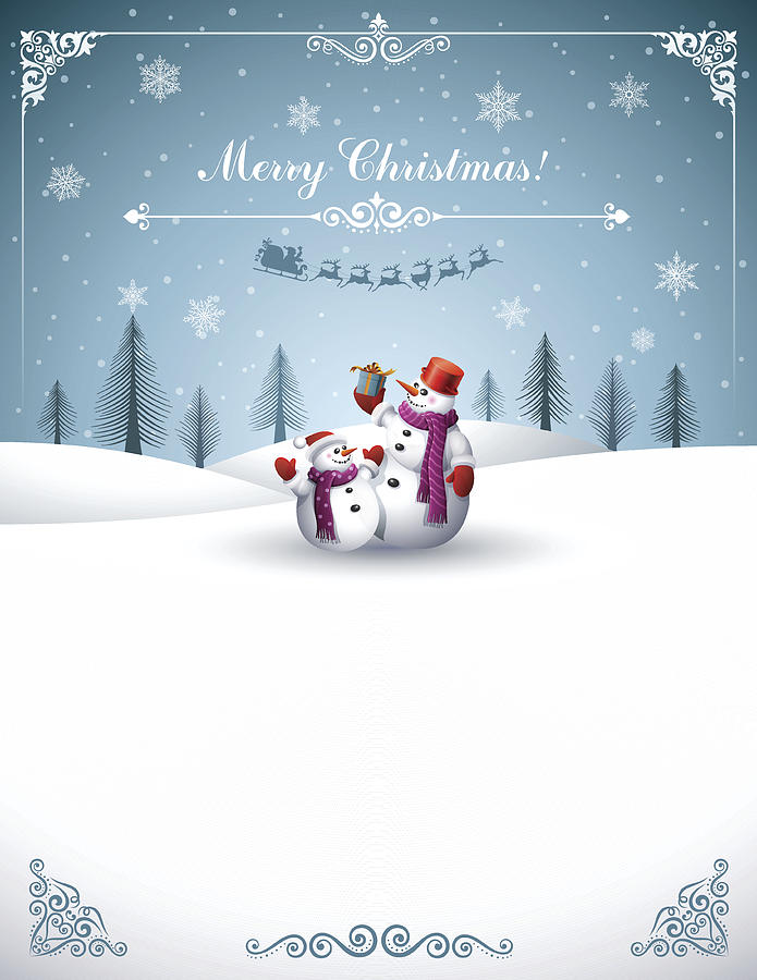Christmas Design with Snowmen Drawing by AlonzoDesign