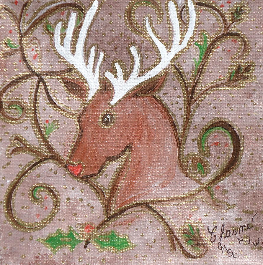Christmas Designer Deer Painting by Charme Curtin
