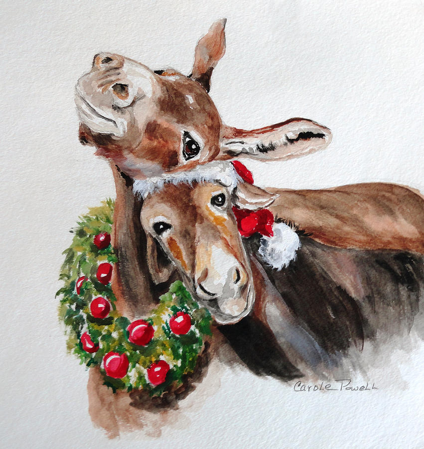 Christmas Donkeys Painting by Carole Powell