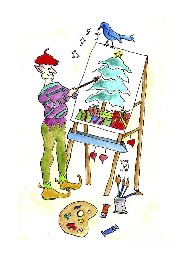 Christmas Elf Artie Painting by Paula Joy Welter