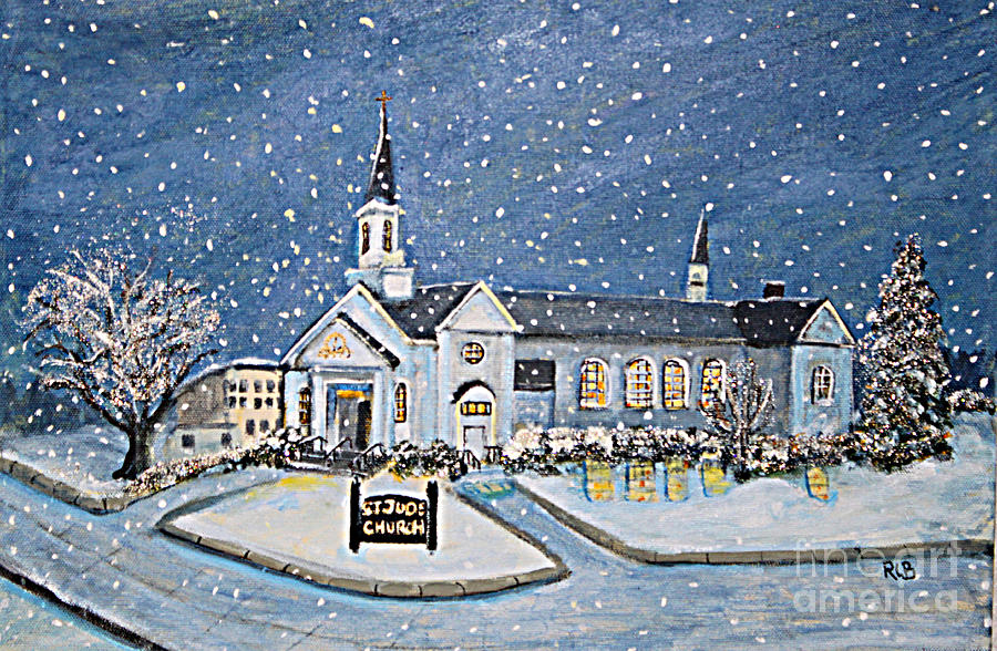 Christmas Eve at St. Jude Church Painting by Rita Brown