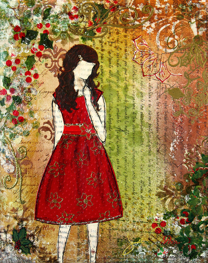 Christmas Mixed Media - Christmas Eve mixed media Folk artwork of Young Girl by Janelle Nichol