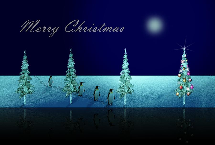 Christmas Eve Walk of the Penguins  Digital Art by David Dehner