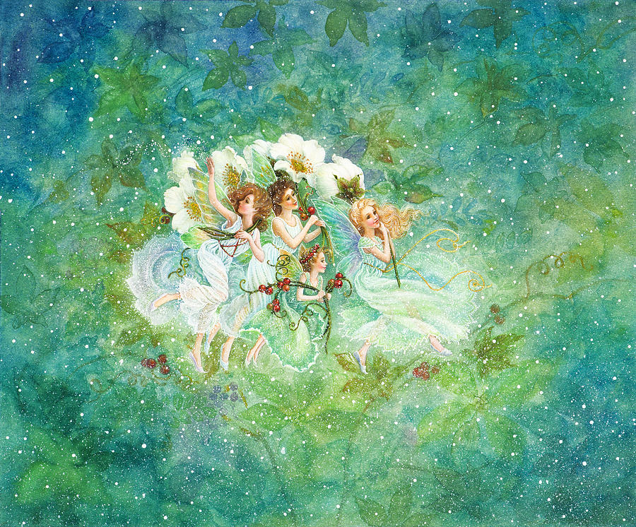 Christmas Fairies Painting by Lynn Bywaters