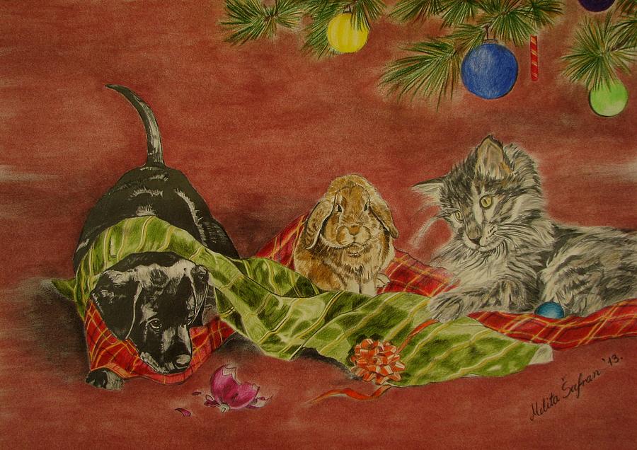 Animal Drawing - Christmas friends by Melita Safran