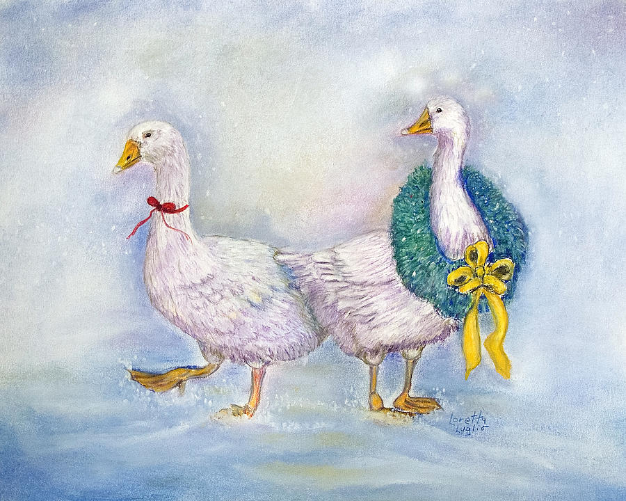 Christmas Geese Painting by Loretta Luglio