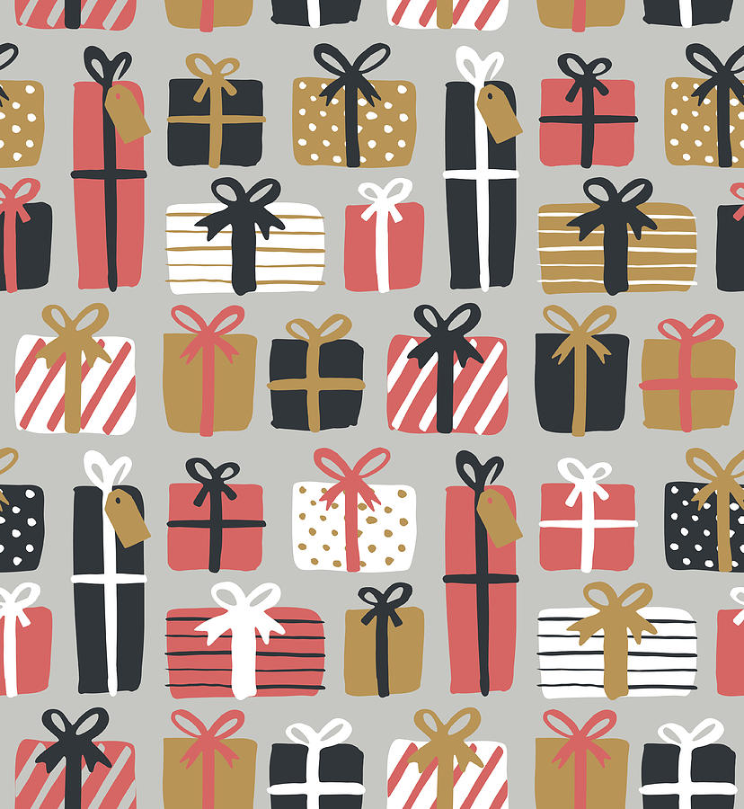 Christmas gift boxes seamless pattern Drawing by Discan