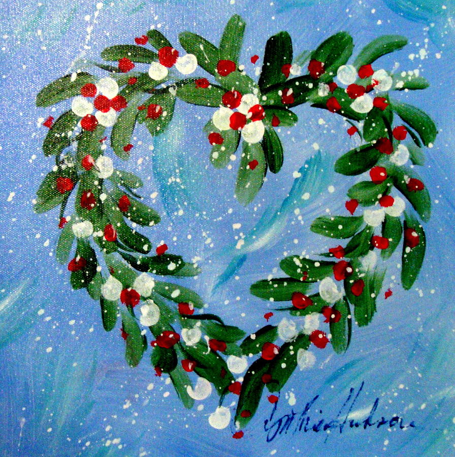Christmas Heart Painting by Cynthia Hudson
