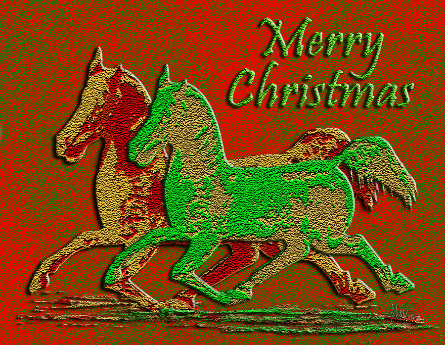 Christmas Horses Red And Green Digital Art