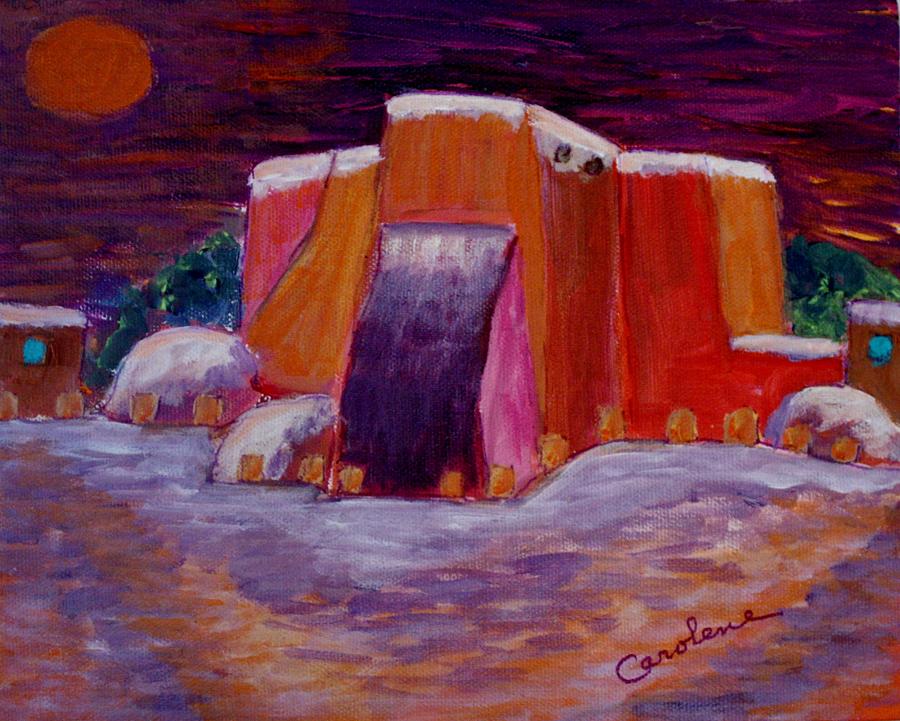 New Mexico Landscape Painting - Christmas in Ranchos by Carolene Of Taos