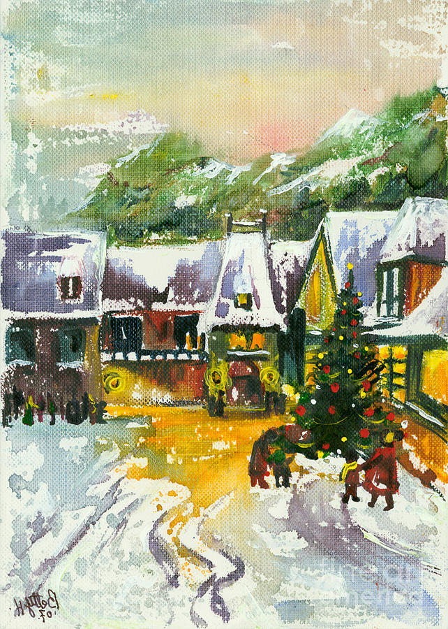 Winter Painting - Christmas in the Small Town by Elisabeta Hermann