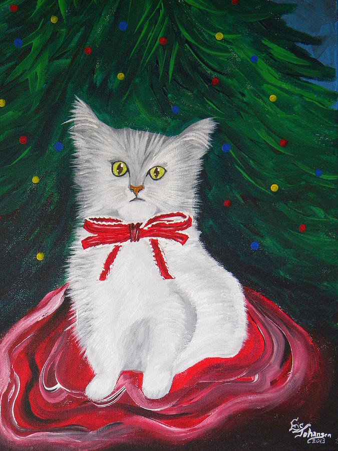Christmas Kitten Painting by Eric Johansen