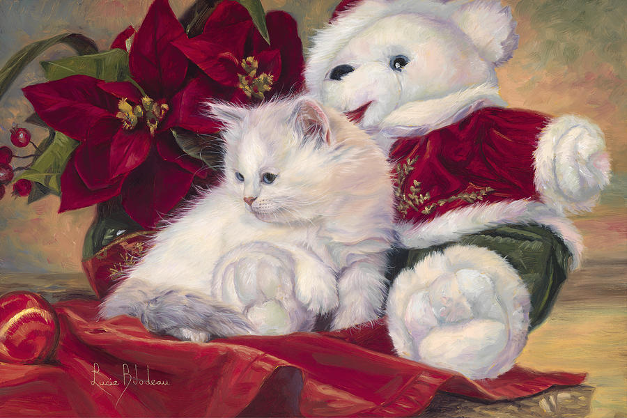 Cat Painting - Christmas Kitten by Lucie Bilodeau