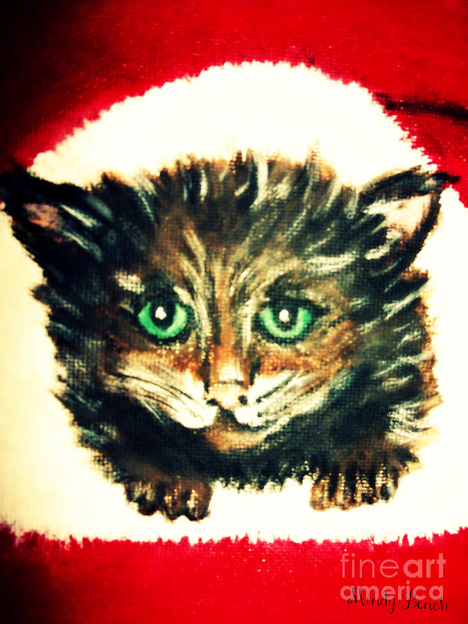 Christmas Kitten  Painting by Mindy Bench