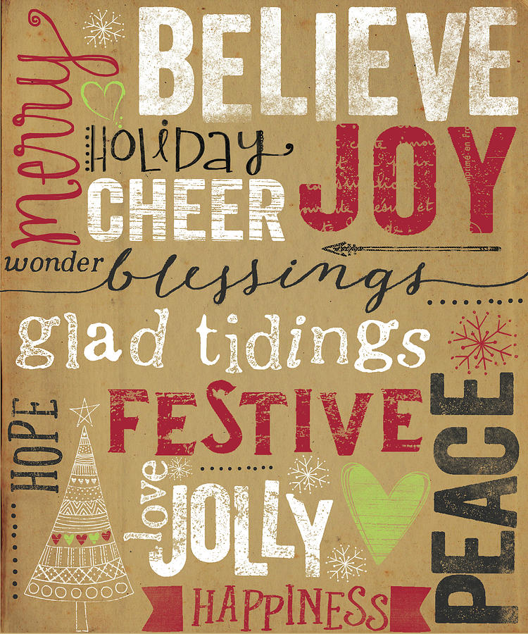 Christmas Kraft Typography Painting by Katie Doucette | Fine Art America