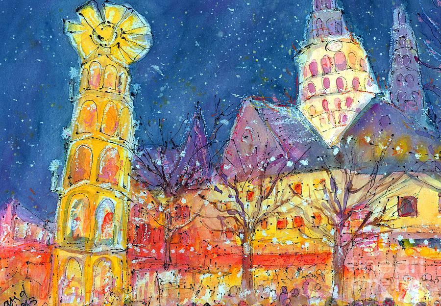 Christmas Painting - Christmas Market in Mainz by Ingrid  Becker