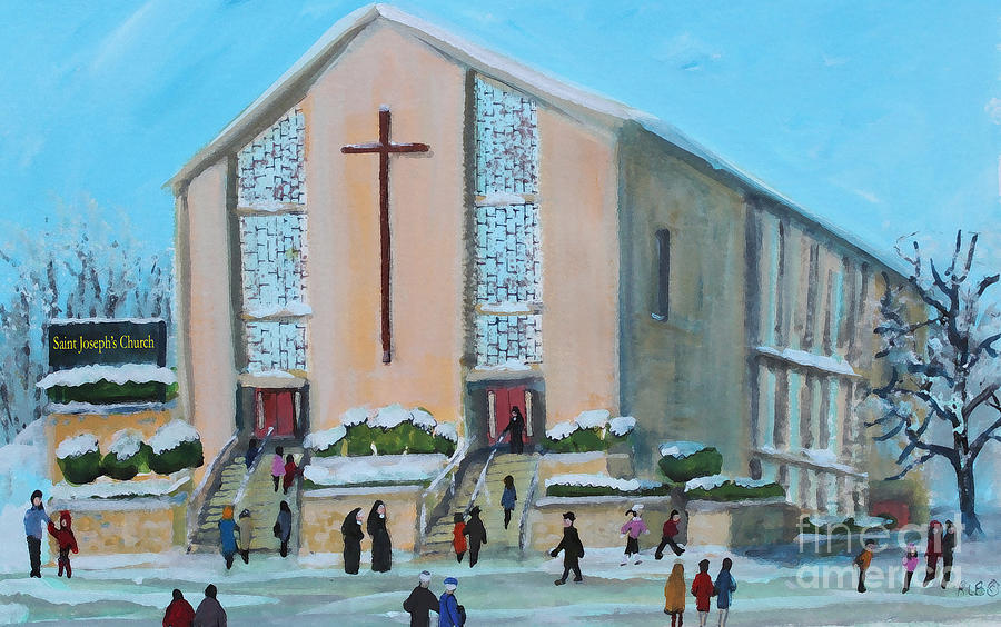 Christmas Mass at Saint Josephs Church Painting by Rita Brown