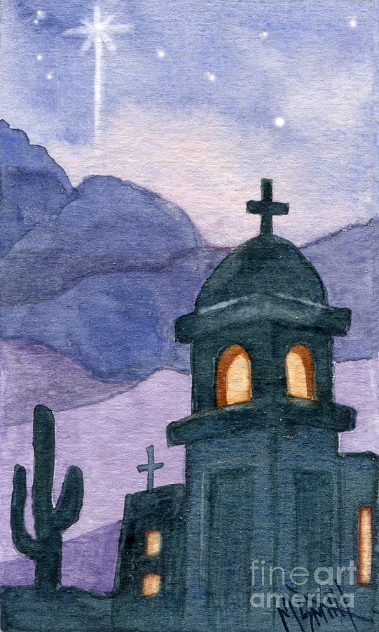Christmas Mission Chapel Painting by Marilyn Smith