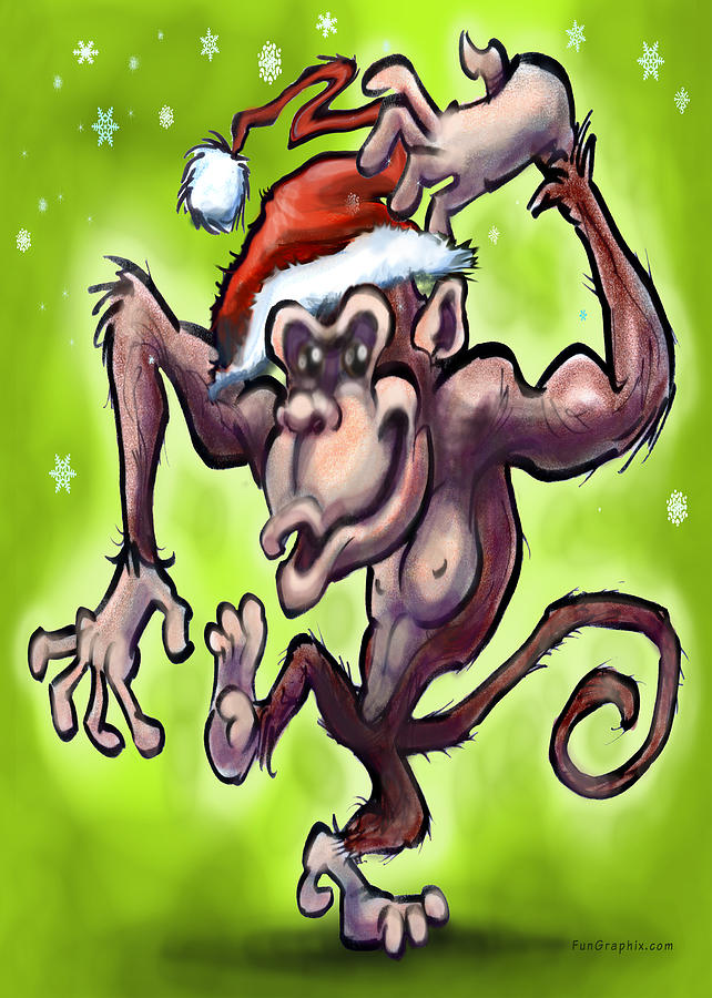 Christmas Monkey Painting by Kevin Middleton