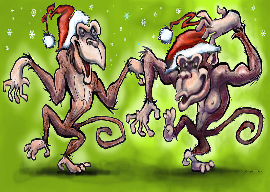 Christmas Monkeys Painting by Kevin Middleton