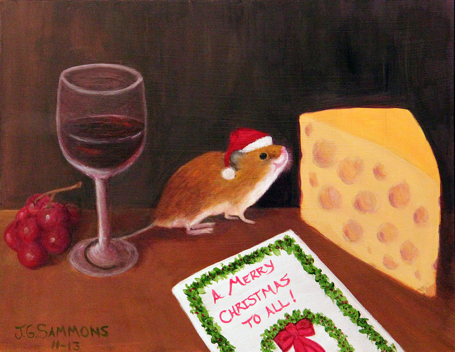 Christmas Mouse Painting by Janet Greer Sammons