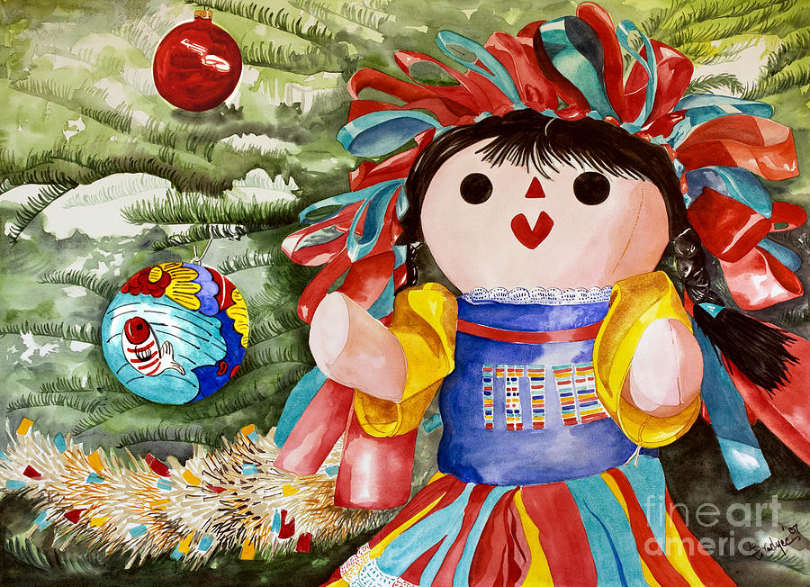 Christmas Muneca Painting by Kandyce Waltensperger
