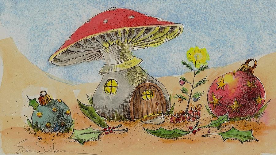 Christmas Mushroom Painting by Eric Suchman