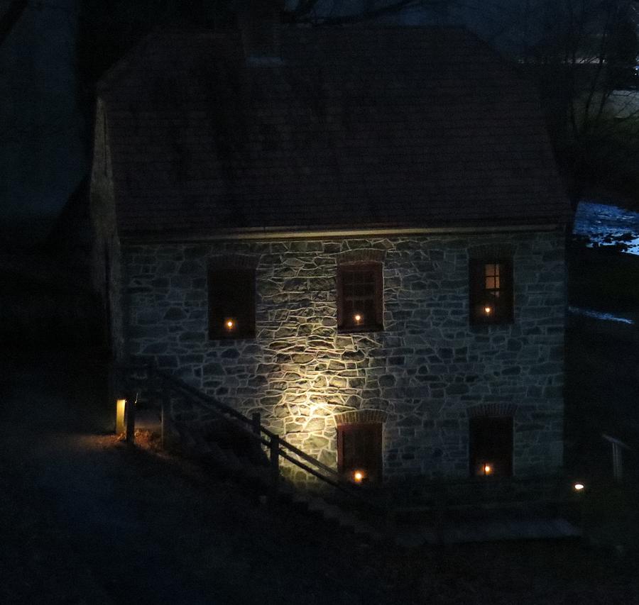 Christmas Night at Old Mill Photograph by Jeanette Oberholtzer