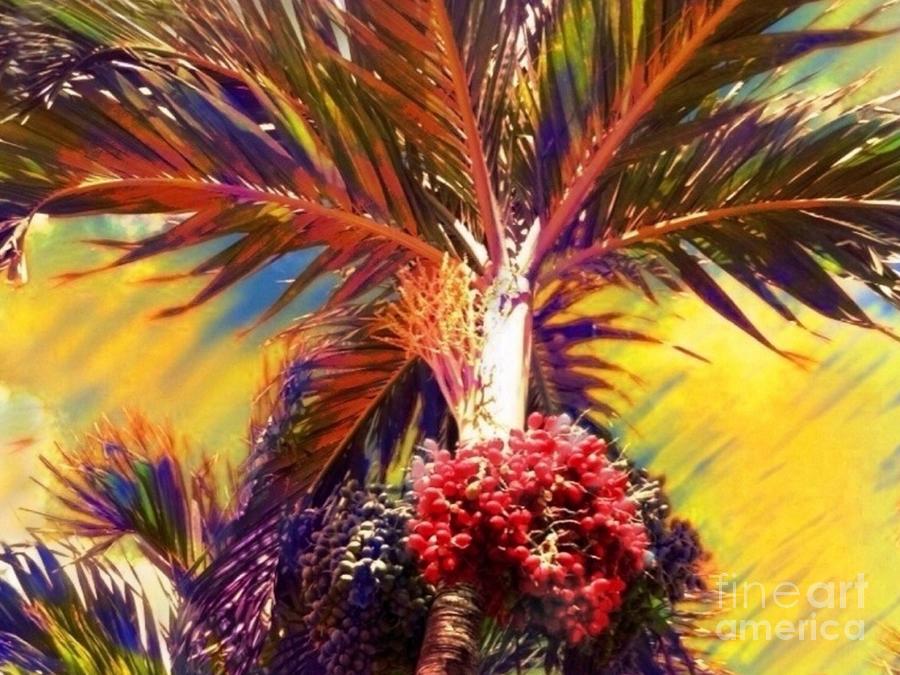 H Christmas Palm Tree in Yellow - Horizontal Digital Art by Lyn Voytershark