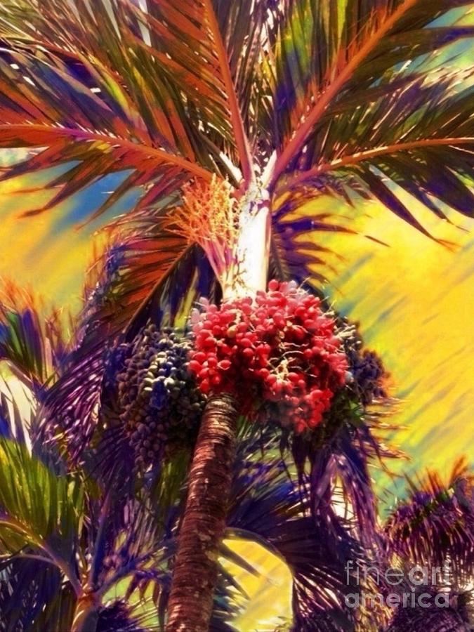 V Christmas Palm Tree in Yellow - Vertical Painting by Lyn Voytershark