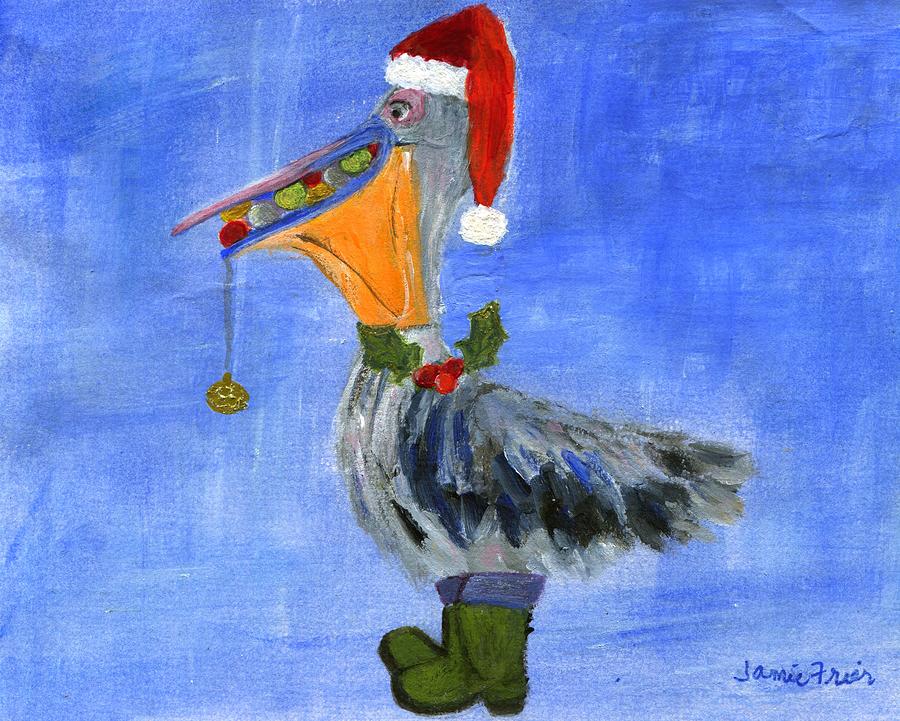Christmas Pelican Painting by Jamie Frier