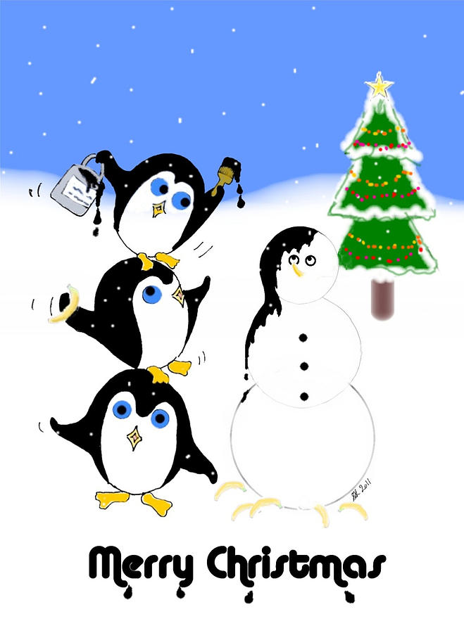 Christmas Penguins Digital Art by Stephanie Grant