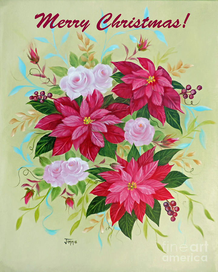 Christmas Poinsettias Card Painting by Jimmie Bartlett