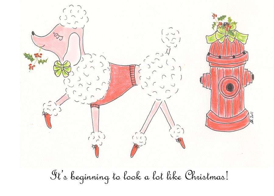 Christmas Poodle Painting by Stephanie Grant
