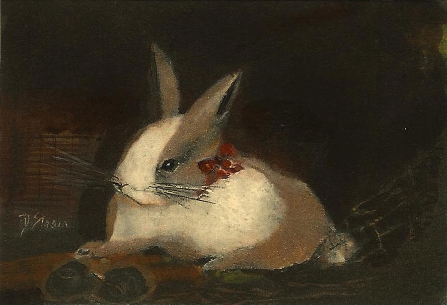 Christmas Rabbit Painting by Diane Strain