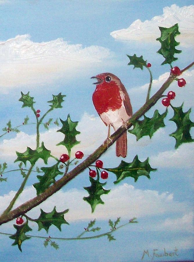 Christmas Robin Painting by Asa Jones