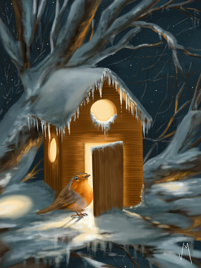 Christmas robin Painting by Veronica Minozzi