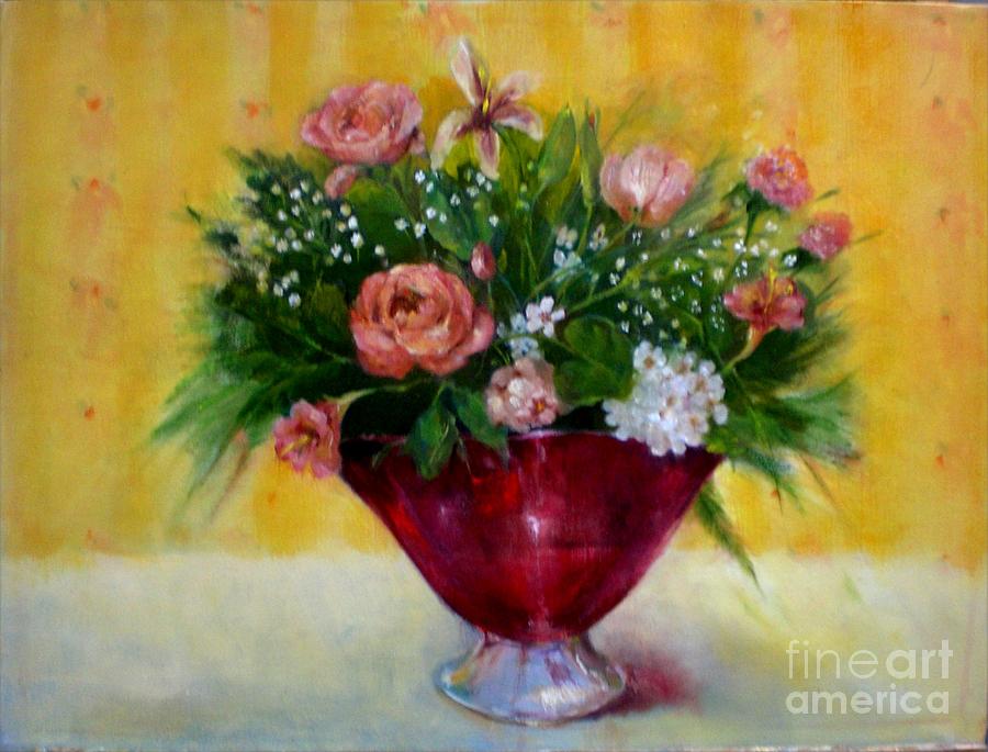Christmas Painting - Christmas Roses in Cranberry Glass   copyrighted by Kathleen Hoekstra