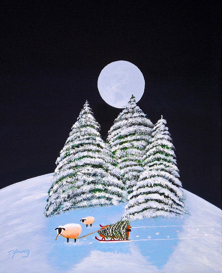 Sheep Painting - Christmas Sheep by Todd Young