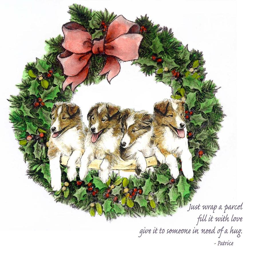 Christmas Shelties Painting by Patrice Clarkson