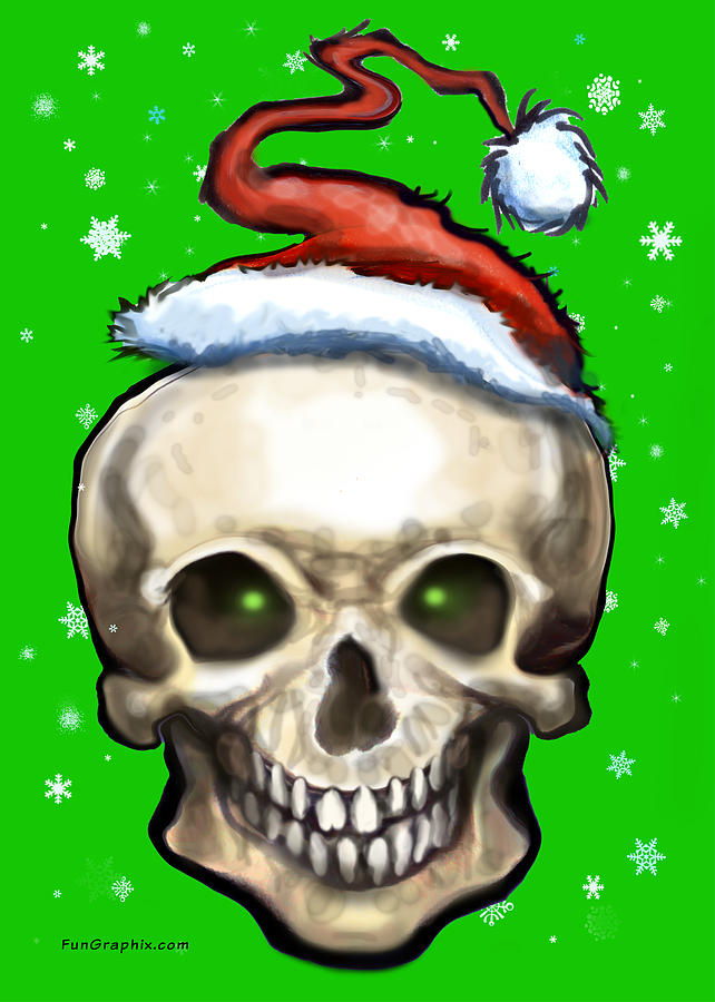 Christmas Skull Painting by Kevin Middleton