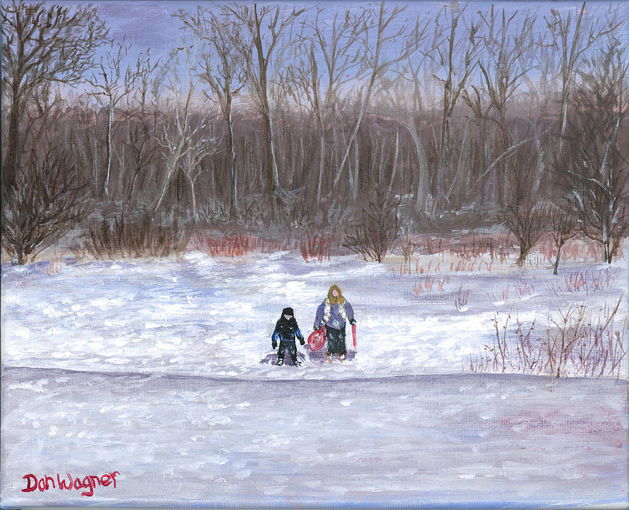 Christmas sledding Painting by Dan Wagner